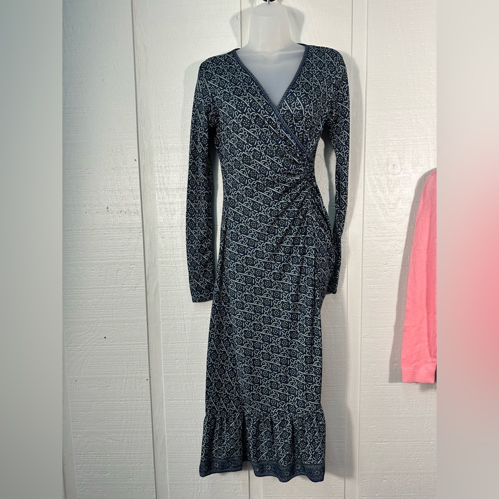 Max Studio Navy Blue Patterned Wrap Midi Dress
